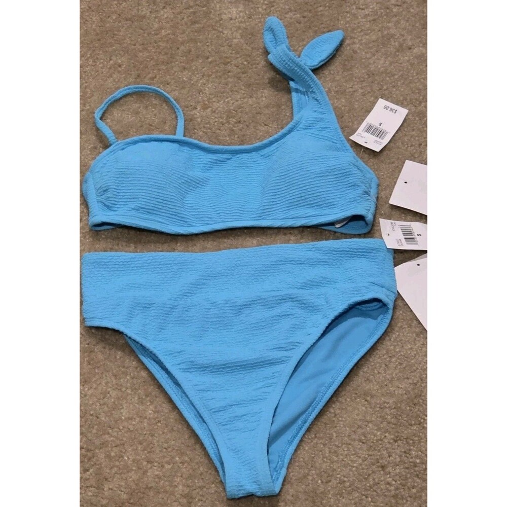 California Sunshine,blue 2 piece asymmetrical, 1 shoulder w/ Accent Tie - Size S